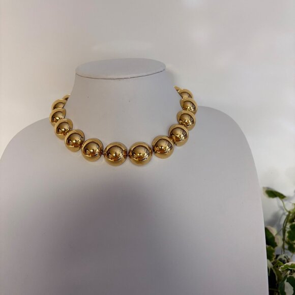 Monet Signed Gold Tone Necklace Chunky Half Domed Choker Statement Jewelry - Picture 8 of 8